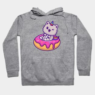 Cat Unicorn With Doughnut Cartoon Vector Icon Illustration Hoodie